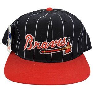 NWT Vintage Atlanta Braves Navy Pinstripe Starter Snapback Hat Cap Made in Korea